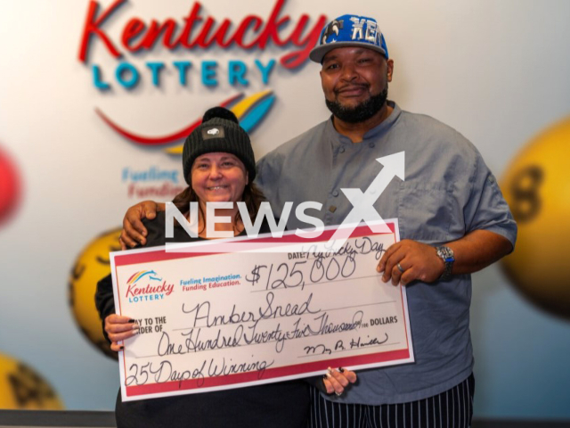 Photo shows Amber and Tony Snead, undated. The Lexington couple won $125,000 on holiday scratch-off.
Note: Licensed photo(Kentucky Lottery/Newsflash).