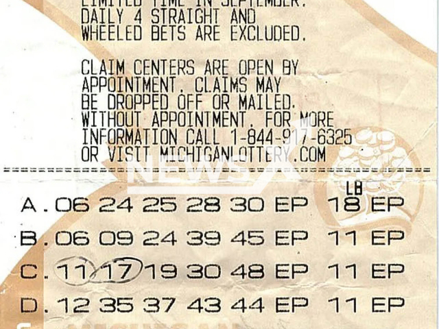 Picture shows the winning ticket, undated. Michael Sopejstal, 60, won the big prize in Michigan, US. Note: Lottery photo. (Michigan Lottery/Newsflash)