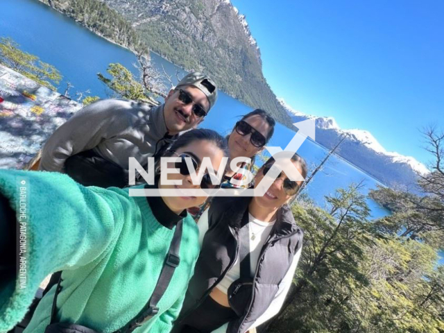 Alessandra Martinez, 30,  (right) and Carlos Alberto Tijerina Ibarra, 33, (left) pose with unidentified friends, undated. They died in a cars crash while on vacation in Neuquen, Argentina, on Sunday, Nov. 12, 2023. Note: Private photo. (Newsflash)