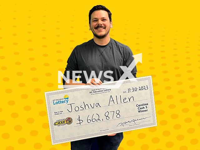 Raleigh resident Joshua Allen poses in undated photo. He won $662,878 jackpot after missing it by one number a week before. Note: Lottery photo. (NC Education Lottery/Newsflash)