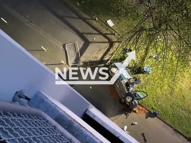 The accident in which two people aged 16 and 19 tragically lost their lives after a vehicle fell from the roof of a multi-storey building in the German city of Essen. Note: This photo is a screenshot from a video. (Newsflash)