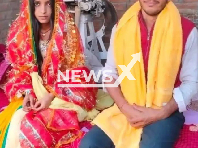 Picture shows Gautam Kumar and his bride dressed in traditional wedding clothes, undated. He was kidnapped and forced to marry in Bihar, India. Note: Private photo. (Newsflash)