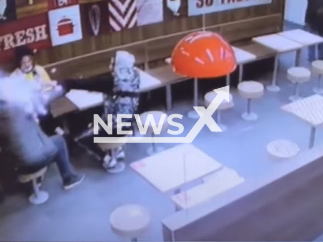 Schoolboy shoots his friend in the face with a flare gun at café in Saint Petersburg, Russia on Monday, Oct. 30, 2023. Teenager was hospitalized but did not confess that it was his friends. Note: Picture is screenshot from a video.(@procspb/Clipzilla)