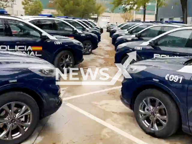 Picture shows 106 new hybrid SUV vehicles for the Spanish police, undated. They are  worth 4,553,230 euros (GBP 3,907,308.79)  and were financed entirely with founds from the European Union.
Note: Picture is a screenshot from the video. (Clipzilla)