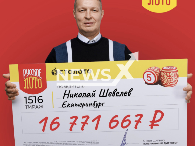 Photo shows Nikolai Shevelev, undated. Shevelev, a builder from Yekaterinburg, Russia, won more than RUB 16 million in the lottery. Note: Lincesed photo (Stoloto/Newsflash)