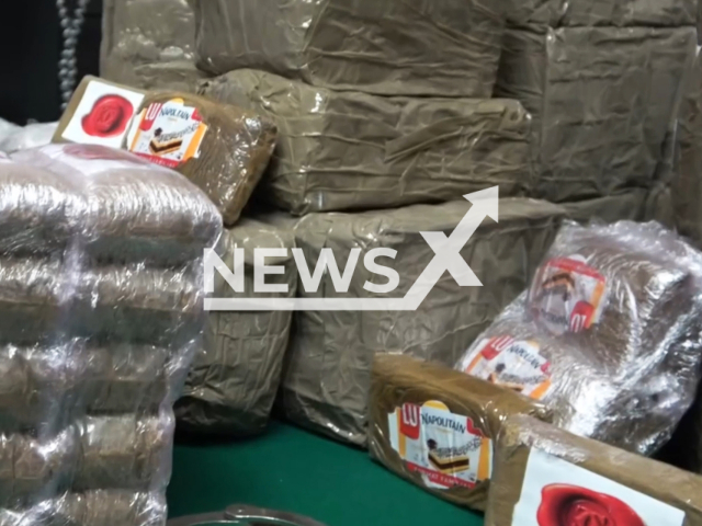 Picture shows the hashish, undated. Police seize 30 kilogrammes of hashish, from a courier, in Messina, Italy. Note: Picture is a screenshot from the video. (Guardia di Finanza/Clipzilla)