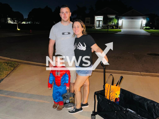 Photo shows Cayden Denny with a man and a woman, undated. The boy, 3, died after running into traffic in Florida on Sunday, December 03, 2023. Note: GoFundMe photo(GoFundMe, Michelle Becher/Newsflash).