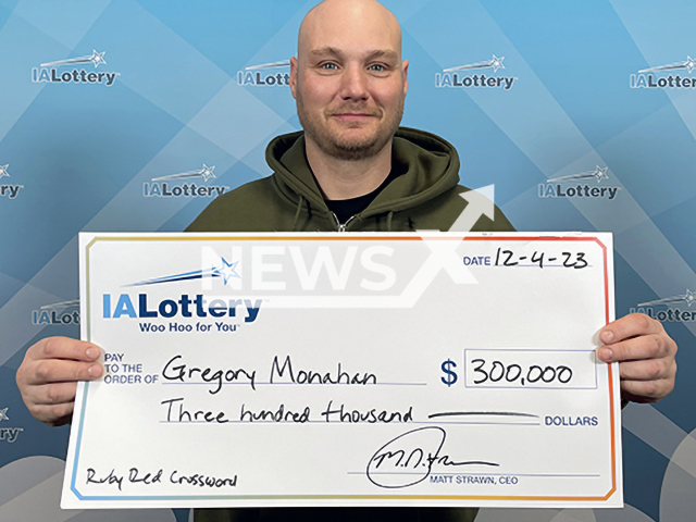 Photo shows Gregory Monahan, undated. The Mason City man, 45, started screaming when he won $300,000 lottery prize.
Note: Licensed photo(IA Lottery/Newsflash).