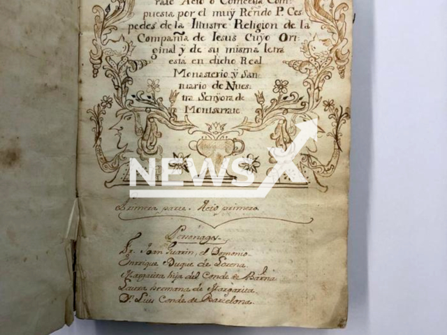 Image shows the lost manuscript from the 17th century which tells a legend about Montserrat, undated photo. It was recovered by police in Catalonia, Spain, on Thursday, Dec. 7, 2023. Note: Police photo. (Mossos d'Esquadra/Clipzilla)