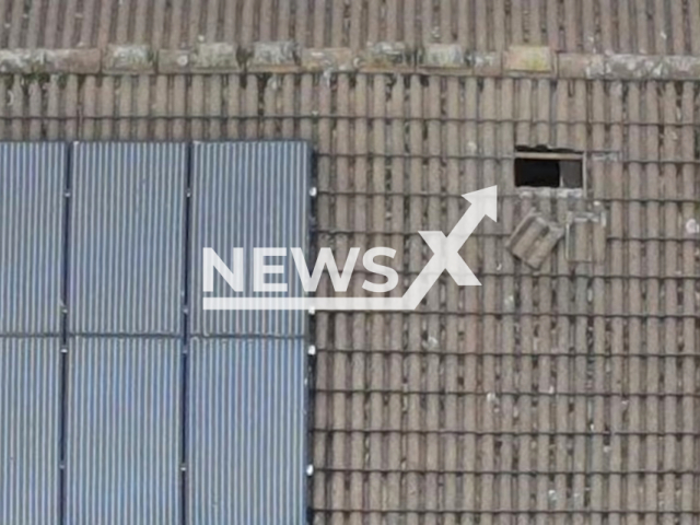 Image shows the roof where the cannabis farmers planned to escape, undated photo. They were caught by police in Beckingham, in the city of Peterborough, in Cambridgeshire, England, on Nov. 14, 2023. Note: Police photo. (Cambridgeshire Constabulary/Clipzilla)