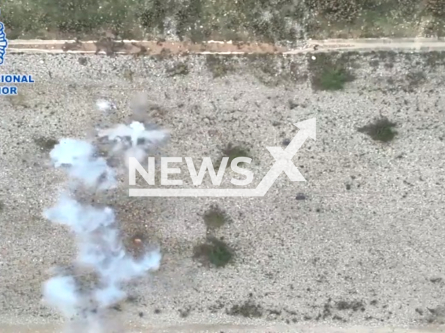 Image shows the controlled explosions, undated photo. They were carried out by Spain's National Police in the city of Logrono, in La Rioja, Spain, on Oct. 7, 2023. Note: Photo is a screenshot from a video. (National Police/Clipzilla)