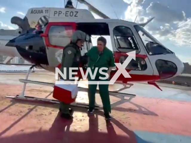 Image shows officers from the Military Police of the State of Sao Paulo, Brazil, undated photo. They transported a heart on Wednesday, Dec. 6, 2023. Note: Picture is a screenshot from the video. (Military Police of the State of Sao Paulo/Clipzilla)