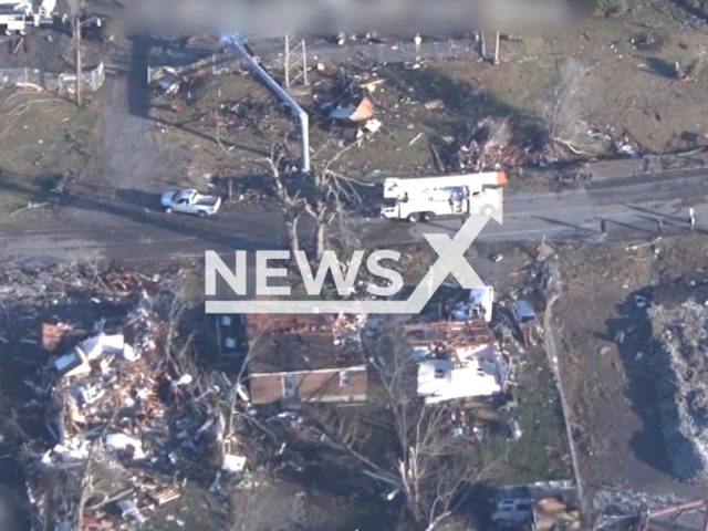 Image shows Madison, a suburban neighbourhood in the city of Nashville, Tennessee State, USA, after storm, undated photo. Police flew over the area on Dec. 10, 2023. Note: Photo is a screenshot from a video. (Metro Nashville PD/Clipzilla)