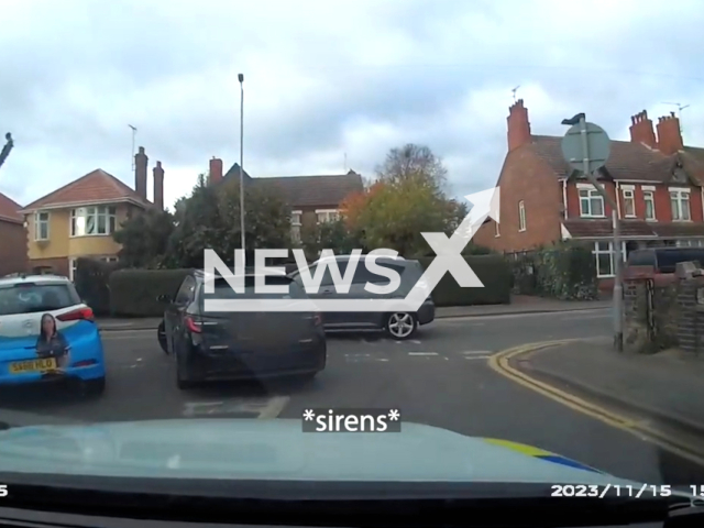 Police chase and arrest Mobashar Yasin, after he tested positive for cannabis, in Millfield, UK, on Nov. 15, 2023.
Note: Picture is screenshot from a video. (CambridgeshirePolice/Clipzilla)