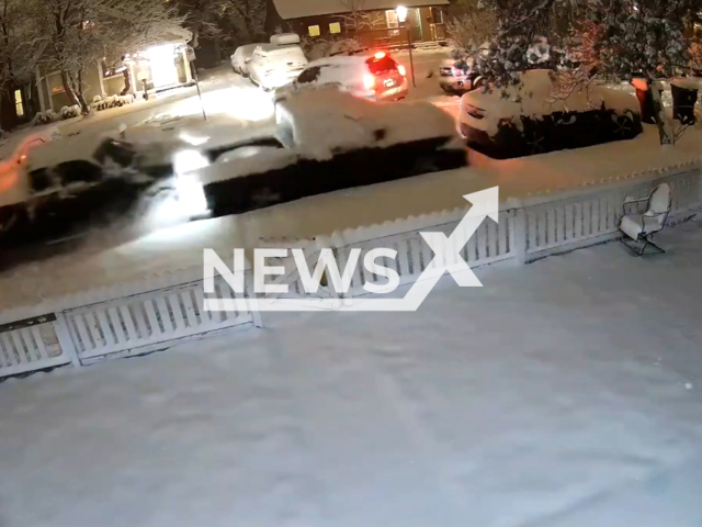 A Ford pickup truck driver hits two parked vehicles in Boulder, Colorado, USA,on Saturday, Dec. 9, 2023.
Note: Picture is screenshoot from a video (@boulderpolice/Clipzilla)