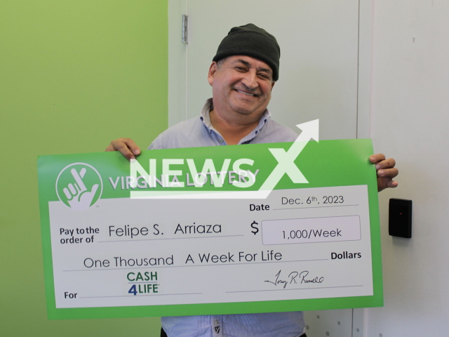 Felipe Arriaza poses in undated photo. He won 1 million on Virginia Lottery. Note: Lottery photo. (VA Lottery/Newsflash)