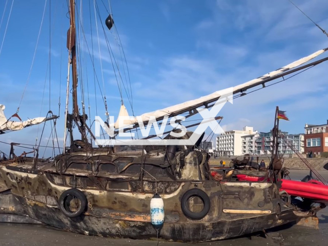 Photo shows the mysterious old ship, undated. It washed up in Norderney, on Monday, November 06, 2023. Note: Photo is a screenshot from a video(Newsflash).