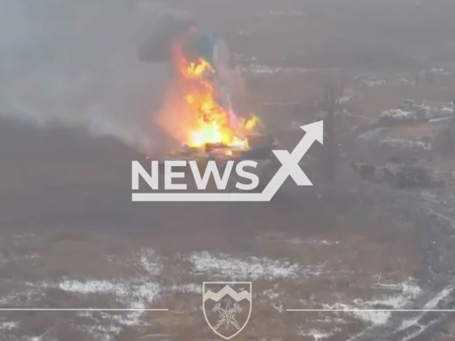 Ukrainian drones target Russian tanks and infantry fighting vehicles on the frontlines in Ukraine in undated footage. The footage was released by the 10th separate mountain assault brigade on Tuesday, Dec. 19, 2023. Note: Picture is screenshot from a video. (@edelweiss10tg/Newsflash)