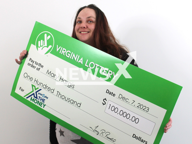 Photo shows Mary Hargis of Lynchburg, undated. She stopped on her way home from work and won $100,000 lottery prize.
Note: Licensed photo(Virginia Lottery/Newsflash).