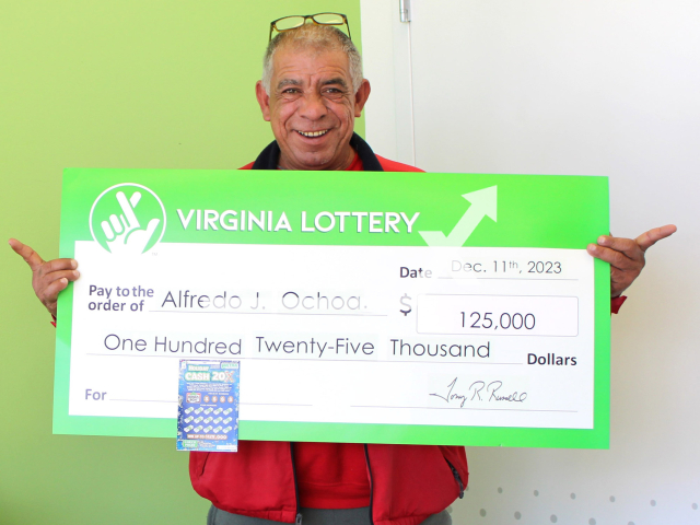 Photo shows Alfredo Ochoa, undated. The man of Chantilly could not sleep after he discovered that he won a $125,000 on a Holiday Cash 20X scratch-off ticket from Virginia Lottery.
Note: Licensed photo(Virginia Lottery/Newsflash).