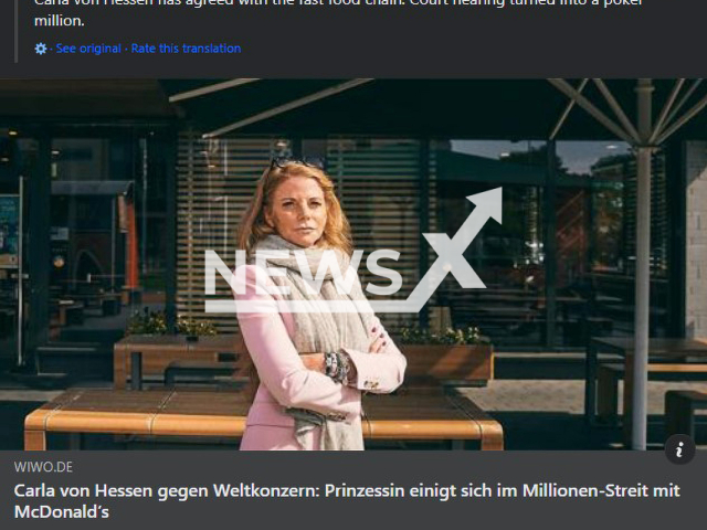 Photo shows Carla Princess of Hesse, undated. McDonald's has to pay her 14.2 million euros after a long legal dispute. Note: Photo is a screenshot from Facebook post(Newsflash).