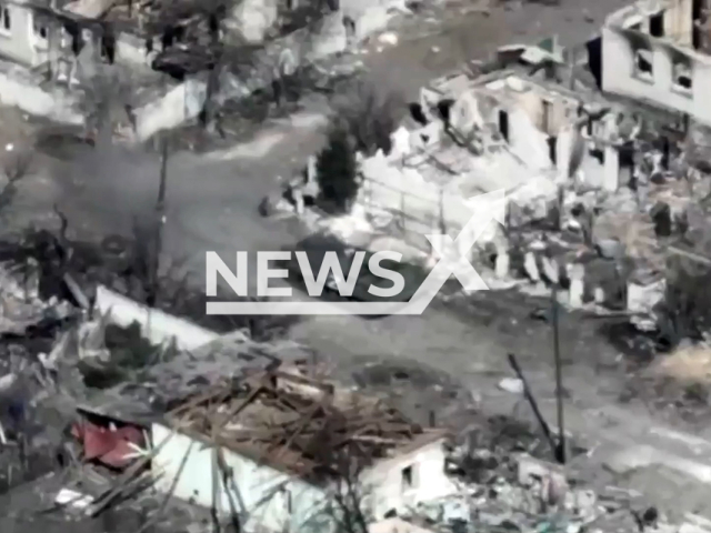 Russian Army tank destroyed in Luhansk Oblast, Ukraine, in April, 2022. Note: This picture is a screenshot from the video (@RapidReactionBrigade/Newsflash).