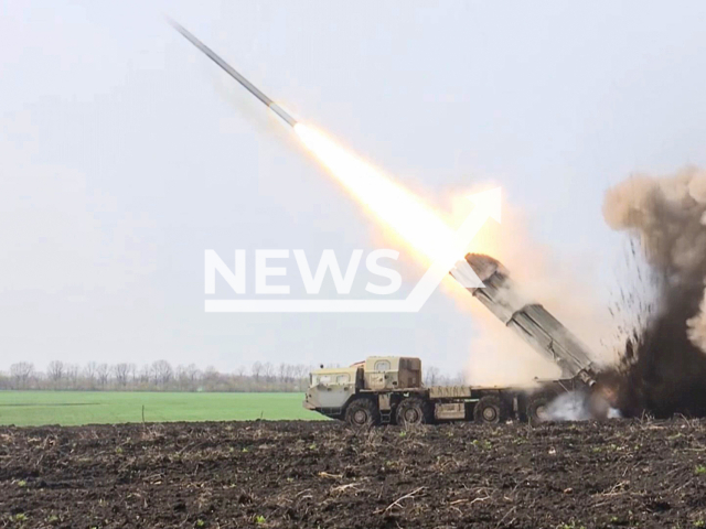 Sniper among artillery Smerch MLRS destroys the weapons of Ukrainian militants in April 2022. Note: Picture is a screenshot from a video (Ministry of Defense of Russia/Newsflash)