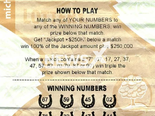 Photo shows a winning Super Lucky 7s Fast Cash ticket, undated. A woman from Macomb County, Michigan, USA, was surprised when what she thought was a non-winning ticket ended up being a USD 925,434 winning ticket. Note: Licensed photo (Michigan Lottery/Newsflash)