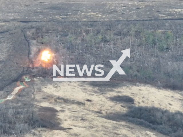 Ukrainian forces destroy the Russian military position on the frontlines in Ukraine in undated footage. The footage was released by the 56th Separate Motorized Infantry Mariupol Brigade on Monday, Jan. 8, 2024.Note: Picture is screenshot from a video. (@56brigade/Newsflash)