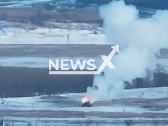 Ukrainian forces destroy Russian TOS-1A "Solntsepyok" near Avdiivka in Ukraine in undated footage. The footage was released by the Ground forces of the Armed Forces of Ukraine on Tuesday, Jan. 9, 2024.Note: Picture is screenshot from a video. (@UALandForces/Newsflash)