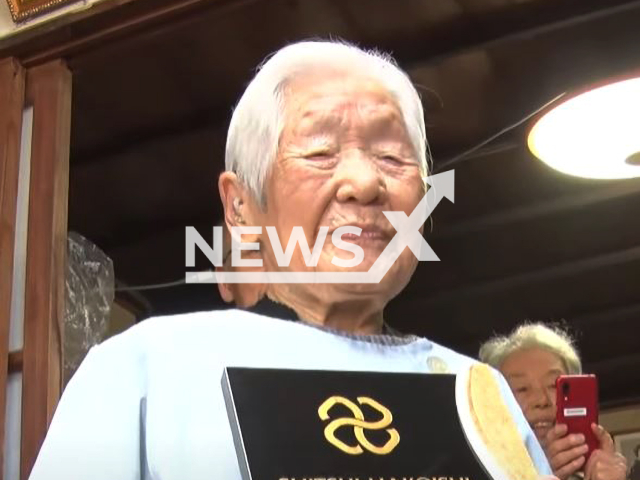 Picture shows Shitsui Hakoishi, undated. She was certified as the world's oldest active barber at the age of 107, on Jan. 7, 2024. Note: Photo is a screenshot from video. (Newsflash)