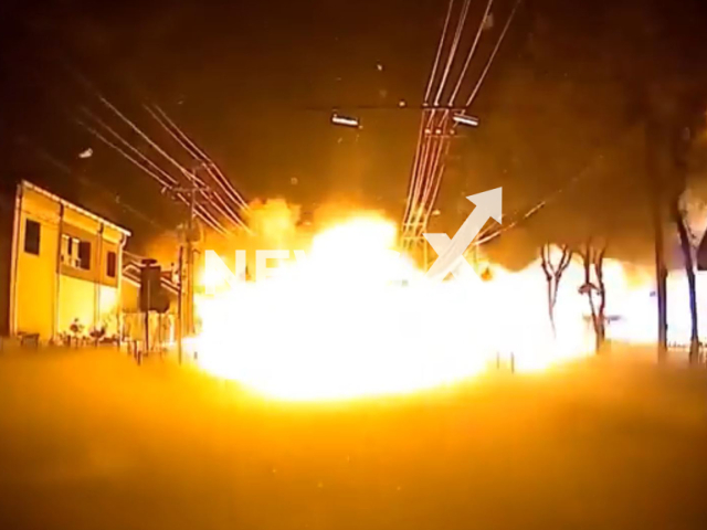 A massive explosion occurs at a liquefied petroleum gas station in Pyeongchang, Gangwon Province in South Korea, Jan. 2, 2024. No deaths were reported, and three other victims suffered minor injuries. Note: Picture is screenshoot from a video (Newsflash)