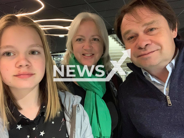 Sergey Protosenya, 55,  pictured with  of his wife Natalia, 53,  and daughter Maria, 18, he allegedly killed then committed suicide in Lloret de Mar, Spain, on 19th April. 
Note: Private photo.  (Newsflash)