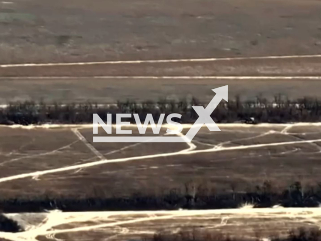 Ukrainian kamikaze drone destroys 2S19 Msta-S a Russian self-propelled howitzer on the frontline in Ukraine in undated footage. The footage was released by the 14th separate mechanized brigade on Sunday, Jan. 14, 2024. Note: Picture is screenshoot from a video (@14ombr/Newsflash)