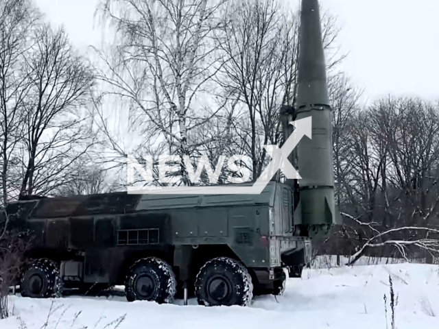 Russian Iskander missile system fires rockets at Ukrainian military positions in Kupiansk region in Ukraine in undated footage. The footage was released by the Russian MoD on Monday, Jan. 15, 2024.Note: Picture is screenshot from a video. (@mod_russia/Newsflash)