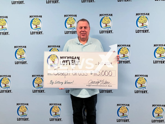 Photo shows Joseph Gross, undated. The Cheboygan County man won $115,000 Fantasy 5 Jackpot from the Michigan Lottery.
Note: Licensed photo(Michigan Lottery/Newsflash).