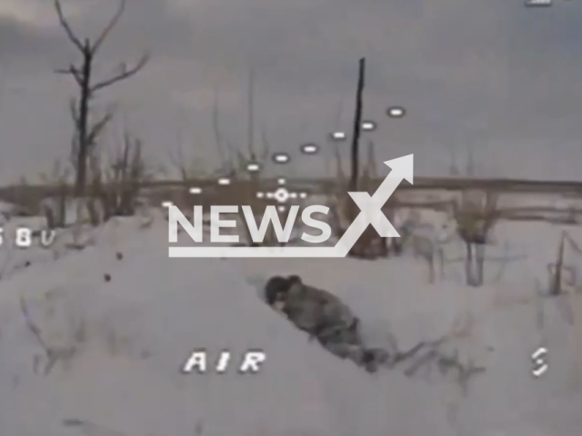 Ukrainian drones target Russian soldiers on the frontlines in Ukraine in undated footage. The footage was released by the Land Forces of the Armed Forces of Ukraine on Tuesday, Jan. 16, 2024. Note: Picture is screenshoot from a video (@landforcesofukraine/Newsflash)