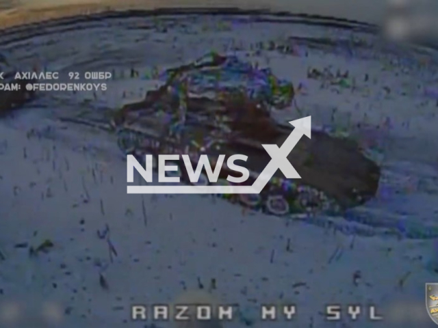 Ukrainian Kamikaze drone flies to destroy Russian war machine in Bakhmut direction, Ukraine in undated footage. The footage was released by the ACHILLES Company of strike unmanned aerial systems of the 92nd Separate Brigade on Thursday, Jan. 18, 2024. Note: Picture is screenshoot from a video (@Achilles92OSHBr/Newsflash)