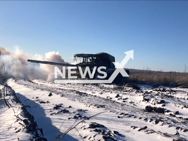 Photo shows the Zapad forces' T-72B3M tank crew executing a precise and powerful strike, neutralizing enemy strongholds and a Ukrainian machine gun unit on the Kupyansk front during the operation on 23 January. Note: Picture is a screenshot from the video. (MOD Russia/Clipzilla)