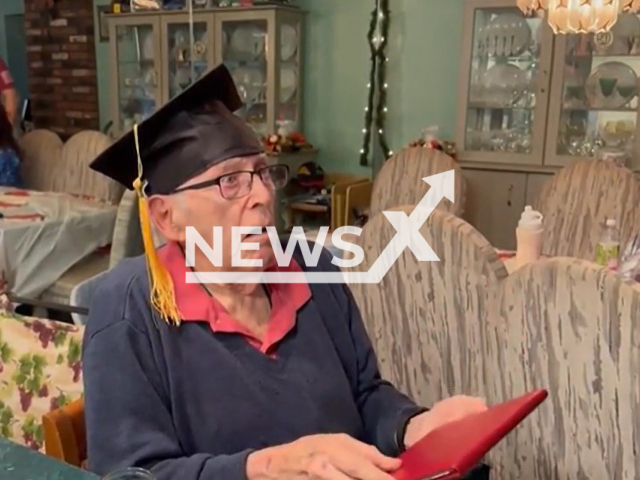 Picture shows Arthur Masterson, 96, undated. He got his high school diploma in Rhode Island, US. Note: Image is a screenshot from news media video. (Newsflash)