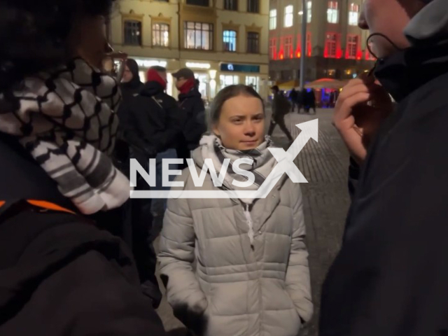 Photo shows climate activist Greta Thunberg in Leipzig, Germany, on Wednesday, January 24, 2024. After the anti-Israel demonstration on the Leipzig market TV reporter and his companion were brutally beaten. Note: Photo is a screenshot from a video(Newsflash).