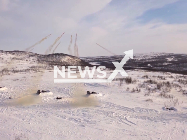 Russian Northern Fleet's Artillery Corps showcases precision and strategic prowess in the Arctic, executing live-fire drills with self-propelled artillery units 'Gvozdika' and rocket batteries 'Grad'. Note: Picture is a screenshot from the video. (	
MOD Russia/Clipzilla)