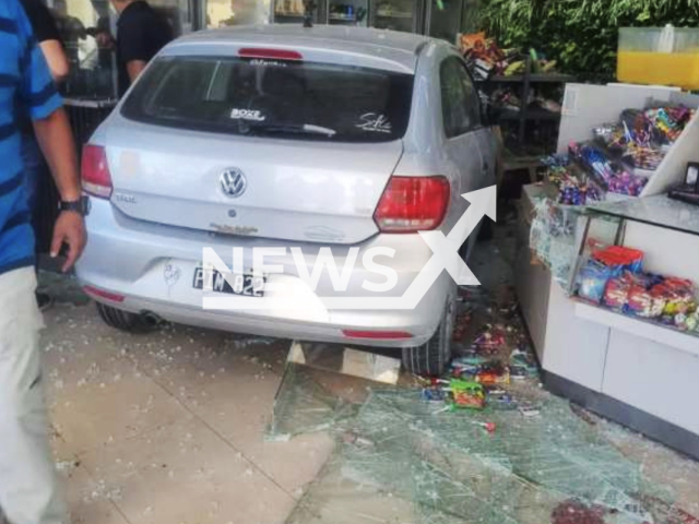 Photo shows after a car slammed into a gas station in Rivadavia, San Juan, Argentina, undated. No serious injuries were reported. Note: Picture is private (Newsflash)