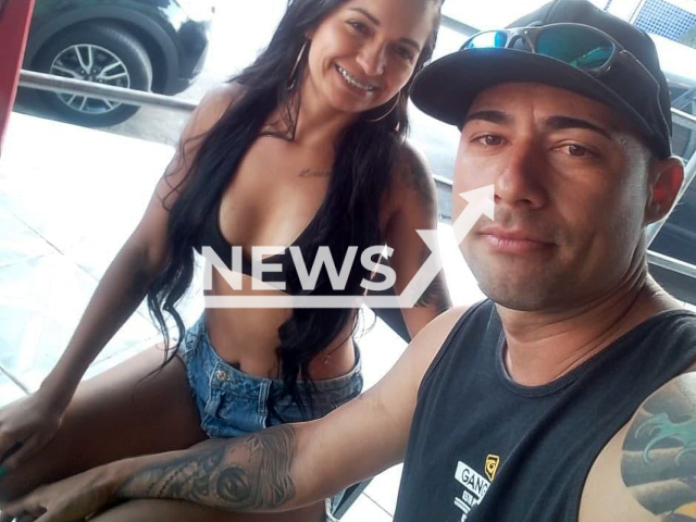 Flavia Souza (left) who was murdered in April 2022 in Itanhaem in Sao Paulo, Brazi, in a photo with her husband Luis Eduardo Coelho (right). Note: Private photo(Luis Eduardo/Newsflash).