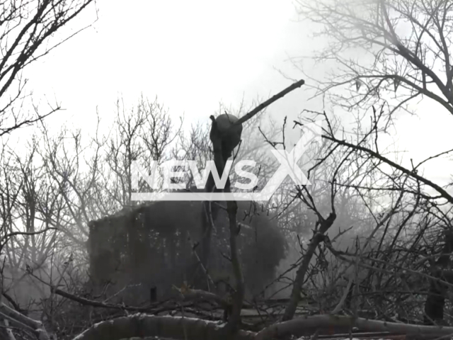 The crew of the 2S1 “Gvozdika” self-propelled artillery unit destroyed two equipped shelters of a strong point, and infantry of the Ukrainian Army, in the Donetsk direction, Ukraine. Note: Picture is a screenshot from the video. (MOD Russia/Clipzilla)