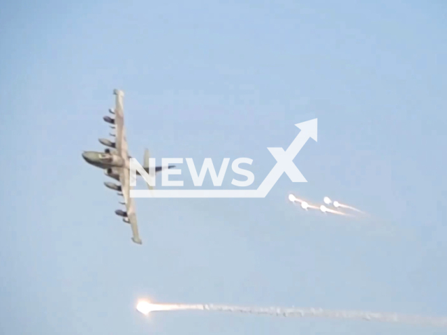 Su-25 attack aircraft of the Russian Aerospace Forces attacks units of the Ukraine Armed Forces in the Donetsk region, Ukraine. Note: Picture is ascreenshot from the video. (Ministry of Defense of the Russian Federation/Clipzilla)