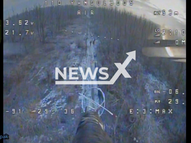 Ukrainian kamikaze drones destroy Russian soldiers on the frontlines in Ukraine in undated footage. The footage was released by the 110th Air Assault Company of the 110th Mechanised Brigade on Friday, Feb. 2, 2024. Note: Picture is screenshoot from a video (@rubpak/Newsflash)