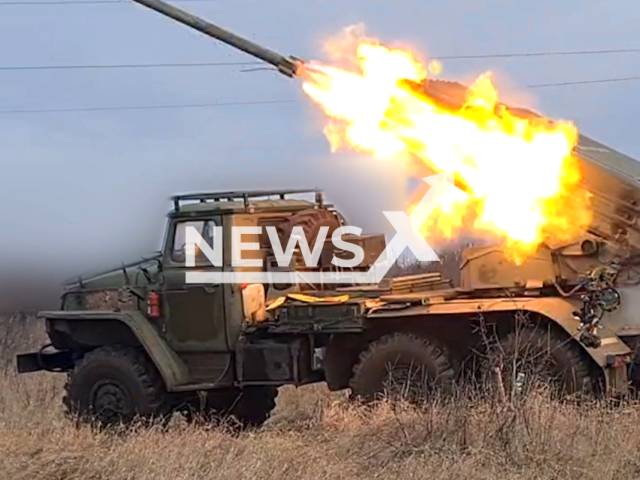 Grad rocket system crew of southern military force successfully destroys enemy UAV control post and tank on Donetsk front. Note: Picture is a screenshot from the video. (Ministry of Defense of the Russian Federation/Clipzilla)