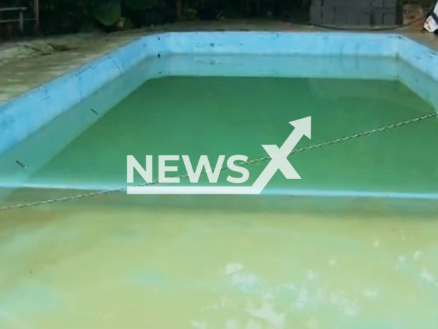 Picture shows the pool where the accident happened, undated. Mother and two children died after electrical wiring fell into a swimming pool in Rio Branco do Sul, Brazil. Note: Image is a screenshot from video. (Newsflash)