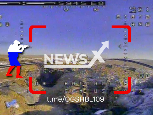 Ukrainian FPV drones destroy Russian military positions on the frontlines in Ukraine in undated footage. The footage was released by the 109th Separate Mountain Assault Battalion on Tuesday, Feb. 6, 2024. Note: Picture is screenshoot from a video (@OGSHB_109/Newsflash)